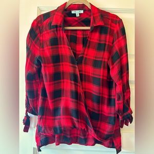 Red and Black Flannel Draped Shirt